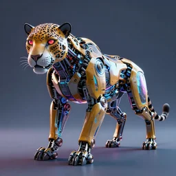 a neon cyberpunk robotic jaguar, octane render