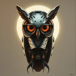 perfectly centered portrait, front view of a biomechanical android alien robot owl wearing glasses, moonbird, symmetrical, concept art, intricate detail, volumetric shadows and lighting, realistic oil painting by tim hildebrandt,