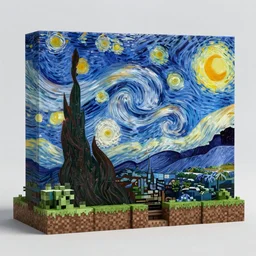 Minecraft world painted by Vincent Van Gogh