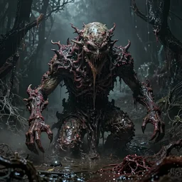 excruciating monster of the dark dingy swamp, dredge, scum, horrid disgusting and putrid, turgid organic matter that has a soul, epitome of madness by junji ito pennington sibylla merian rocha shinkawa apophasis hyperrealism photo - realistic photography lighting necromancer sorcerer deepdream maximalist