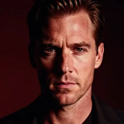 dexter morgan portrait, highly detailed, high contrast, dark shadows, red tones