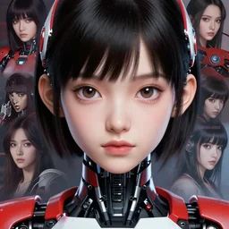 A cyborg girl with big and cute eyes, fine-face, realistic shaded perfect face, fine details. red, black and white robotic parts. realistic shaded lighting poster by Ilya Kuvshinov katsuhiro otomo ghost-in-the-shell, magali villeneuve, artgerm, Jeremy Lipkin and Michael Garmash, Rob Rey and Kentarõ Miura style, trending on art station
