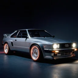 designed by giorgetto giugiaro 1 9 9 1 audi rs 8 with turbine wheels, thick neon lights, ektachrome photograph, volumetric lighting, f 8 aperture, cinematic eastman 5 3 8 4 film