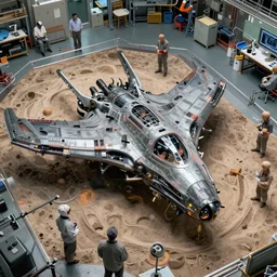 amazing subsurface scattering, scientists creating an artificial alien highly detailed futuristic biomechanical thick quad wing combat spaceship constuction in a laboratory, 4 k, octane render, overhead lighting, photorealistic, art by john collier and albert aublet and krenz cushart and artem demura and alphonse mucha,