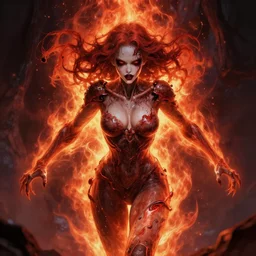 “a feminine humanoid inferno rushing towards you, creepy, stunning digital art”