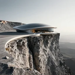 moon base on the edge of a crater designed by zaha hadid, cliff side structure, contemporary architecture, photography