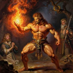 stunning male bodybuilder master wizard casting fire spell, highly detailed painting by gaston bussiere, craig mullins, j. c. leyendecker, 8 k
