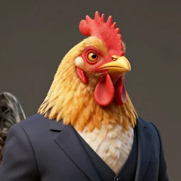 a high detail shot of an antropomorphic chicken wearing a suit, realism, 8k
