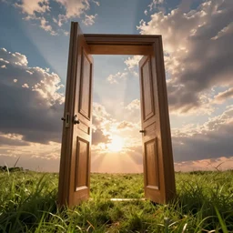 doorway to the eternal, cinematic view, epic sky, detailed, concept art, low angle, high detail, warm lighting, volumetric, godrays, vivid, beautiful, trending on artstation, by jordan grimmer, huge scene, grass, art greg rutkowski