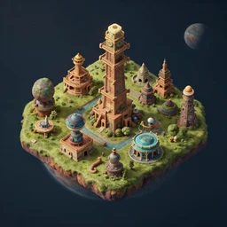 isometric view of a colony on a strange planet, from a game, photorealistic raytracing