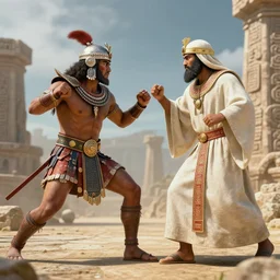 a mayan warrior fighting a priest, high quality CG render, 4K