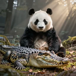a hybrid of a panda and a crocodile, digital art