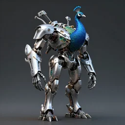 an uncut fullbody render of a streamline designed biomechanical peacock mechanoid by subjekt zero. polished. heavy machinery influence. reminds to artwork by nicopsyart for noise poison festival. heavily stylized by subjekt zero.