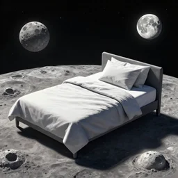 a bed on the moon. digital illustration, 8 k, octane render, trending on artstation, digital art.
