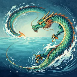 a water dragon swimming from right side to the left side, futurism