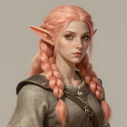 soft pretty female firbolg dungeons and dragons long braided peach color hair, wearing an old tunic, d & d digital firbolg illustration, artstation trending female illustration, intricate, sharp focus, hyper detailed, digital painting, matte, character art by prywinko art, pyromallis rene maritte, masterpiece