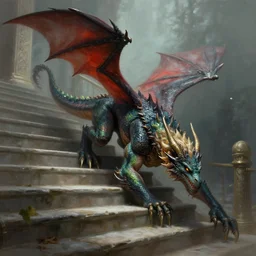 digital painting of a dragonborn falling down the stairs, ultra realistic