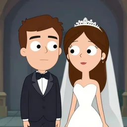 a beautiful scrinshort of wedding couple in style of gravity falls cartoon, coherent symmetrical faces