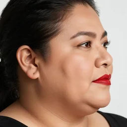 close up profile portrait of a middle - aged, chubby mexican woman, red lips, white background, butterfly lighting, ultra detailed, 4 k, illustration, by kehinde wiley, kadir nelson
