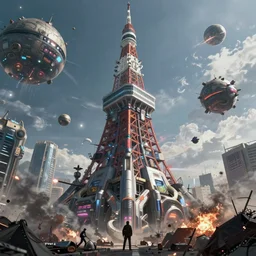 an epic 3 d mattepainting and photobash of a massive cyberpunk tokyo tower of alien civilization with style of futuristic and hyper - realist and post apocalypse including nuclear war and daylight and interstellar with scifi blockbuster cg vfx concept art riot cinematic bio hazard soviet by zdislaw beksinski and fvckrender and visualdon trending on cgsociety unreal engine 5