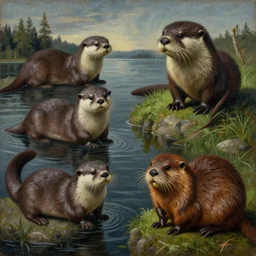 surreal surrealism surrealist painting of otters and beavers