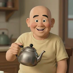 joe mama holding a tea kettle
