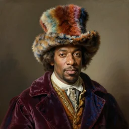 portrait of Michael Richards in colorful furry tophat and velour robe, realistic painting, classical painting, high definition, digital art, matte painting, very detailed, realistic