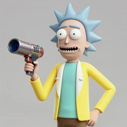 rick sanchez posing with his portal gun, octane render in the style of rick & morty, realism, detail, 4 k pores, realistic cartoon 3 d