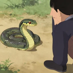 a snake approaching a human by oi, katsushika