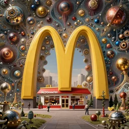 a mcdonalds from the year 5 0 0 0 fantasy landscape made of fractals facing each other, ultra realistic, wide angle, intricate details, the fifth element artifacts, highly detailed by peter mohrbacher, hajime sorayama, wayne barlowe, boris vallejo, aaron horkey, gaston bussiere, craig mullins