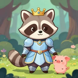 very cute and adorable little anthropomorphic racoon knight princess, piglet, cartoon , fantasy forest, pale blue armor, pretty, DeviantArt, Artstation, trending on artstation, Yee Chong, Sydney Hanson, Mickael Lelièvre, Jaeyeon Nam, derevschikova