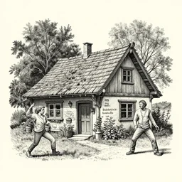 portrait of a organic cottage core home, ( ( karolis strautniekas ) ),, loish, christopher balaskas, detailed, dynamic pose, halftone shaded, matte print, editorial illustration, risograph