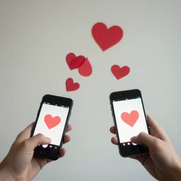 Two phones send hearts through the air. Free stock photo. 2 phones. by Greg Rutkowski