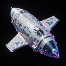a spacecraft with animal patterns and neon decals