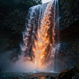 fire under waterfall , concept art, highly detailed, movie scene, dramatic lighting, concept art