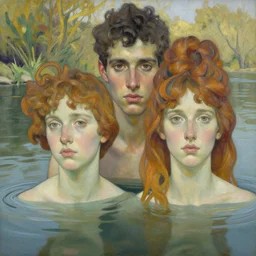 hyperrealist portrait in a river by jeremy mann and alphonse mucha jenny saville, very detailed faces