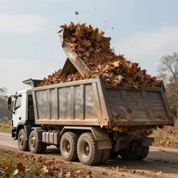 a loading a dump truck full of leaves, hyper realistic, extremely detailed, raytracing, art by artgerm, greg rutkowski and alphonse mucha, artstation, octane render