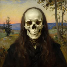 a portrait of a 💀 in a scenic environment by edwin austin abbey