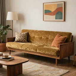 , large couch, furniture design, wood, nostalgiacore, vintage, 1 9 5 0's decor, 1 9 7 0's decor, retro, maximalism,, groovy, low fi,