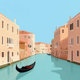 an illustration of a canal in venice with a gondola, minimalist vector illustration, bokashi sky, digital painting, vector art, trending on artstration, trending on behance, by anton fadeev, by alena aenami, by makato shinkai