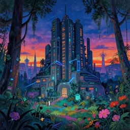 building by paul cezanne, bladerunner 2 0 4 9 retrowave rainforest infrared sunset nightsky fisheye nightvision studio ghibli azeroth liberty city universe retro lightpaint wilderness nature dieselpunk apocalyptic at dusk flowers laser cyberpunk san andreas synthwave anime cgsociety biopunk steampunk, archdaily, wallpaper, highly detailed, trending on artstation.
