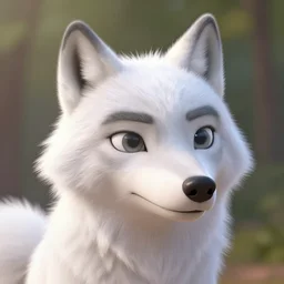 portrait headshot of a cute male white wolf in the style of zootopia. volumetric lighting, subsurface scattering, hyperrealistic, octane render, hyperdetailed
