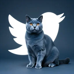 photo of blue cat with twitter logo