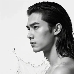 highly detailed beautiful black and white photography of man with long hair, splash, sharp focus, dynamic lighting, elegant harmony, beauty, masterpiece, by riccardo federici, by james jean, by craig mullins, by lois van baarle, by makoto shinkai, by greg tocchini, by greg rutkowski, illustration, ink draw, pen,