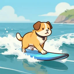 dog riding a surfboard, deviantart, artstation,