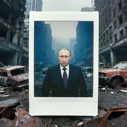 vladimir putin underwater, macro in postapocalyptic abandoned destroyed deep sea times square, wrecked buildings, destroyed flipped wrecked cars, underwater polaroid photo, vintage, neutral colors, underwater, by shawn heinrichs and gregory crewdson
