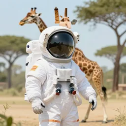 a giraffe in an astronaut suit