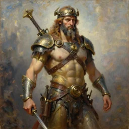 impressionist oil painting of a steampunk zeus