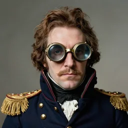 photo of realistic real life napoleon wearing big steampunk googles, photo by gustave baumann
