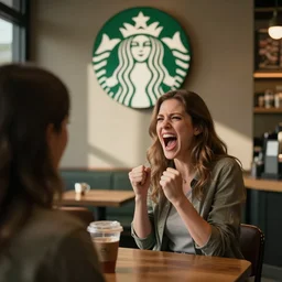 a karen screaming at someone in a starbucks store